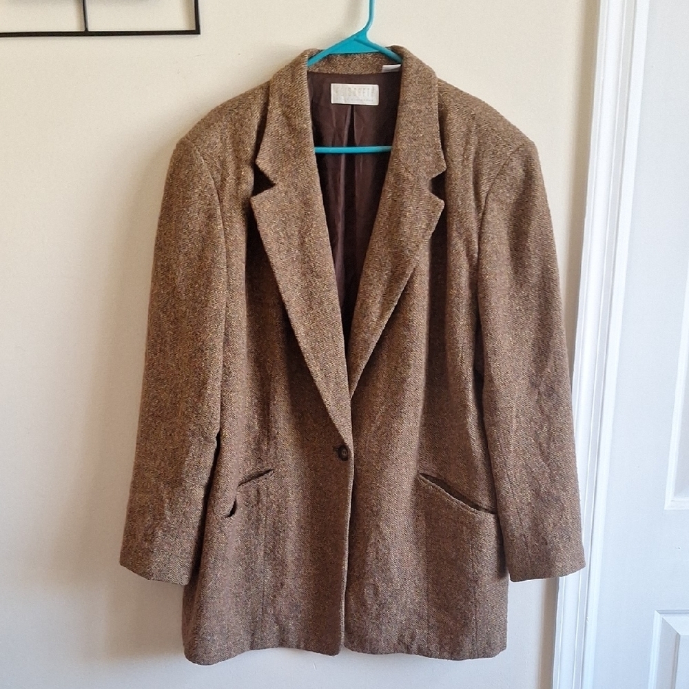 VTG Liz Claiborne Wool Mohair Blazer Brown Size 18 Dark Academia Oversized
